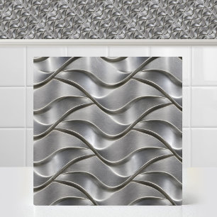 Industrial Brushed Titanium Waves Metal Pattern Tile