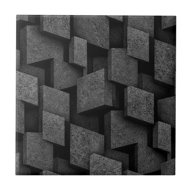 Industrial Brutalist Stone Black Silver Tile (Front)