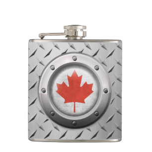 Industrial Canadian Flag with Steel Graphic Hip Flask