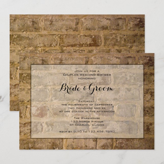 Industrial Chic Brick Couples Wedding Shower Invitation (Front/Back)