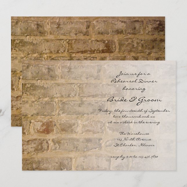 Industrial Chic Bricks Fade Rehearsal Dinner Invitation (Front/Back)