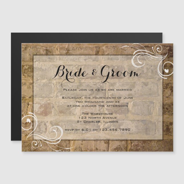 Industrial Chic Bricks Swirls Wedding Magnetic Invitation (Front/Back)