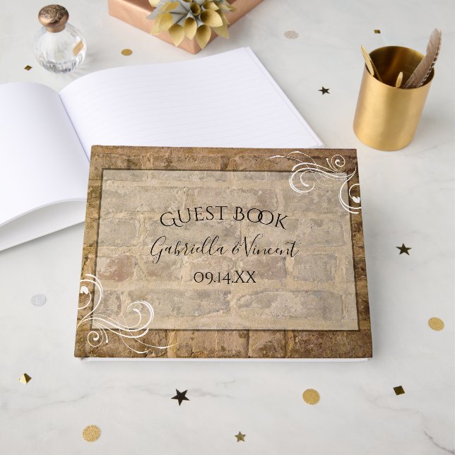 Industrial Chic Bricks Wedding Guest Book (Front Open)