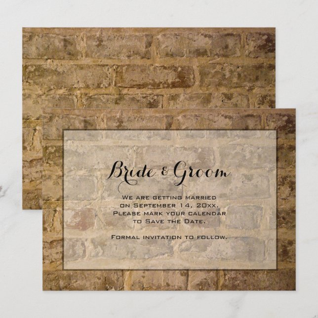 Industrial Chic Bricks Wedding Save the Date Invitation (Front/Back)