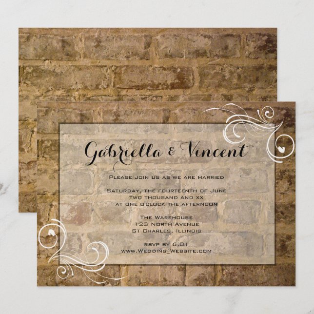 Industrial Chic Bricks with Swirls Wedding Invitation (Front/Back)