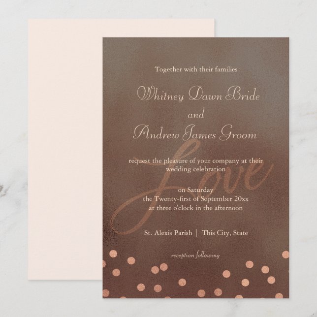 Industrial Chic Bronze Rose Wedding Invitation (Front/Back)
