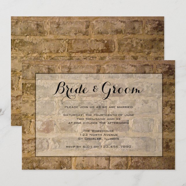 Industrial Chic Brown Bricks Wedding Invitation (Front/Back)
