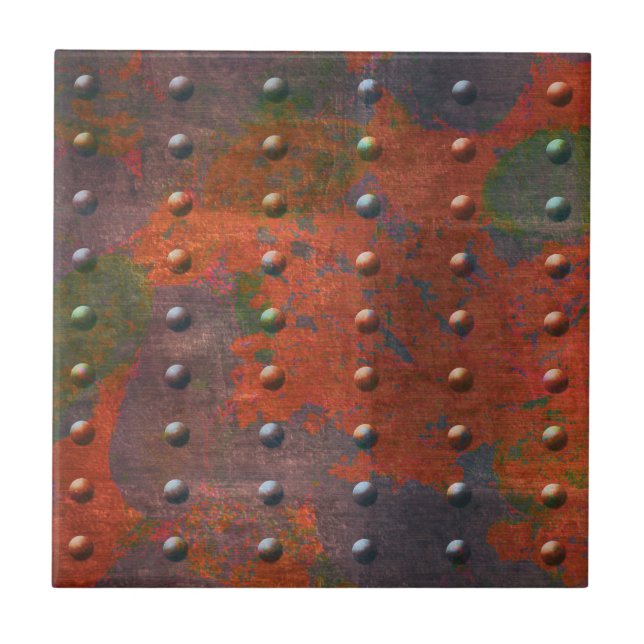 Industrial Chic Distressed 4 Colour Metal Rivets Tile (Front)