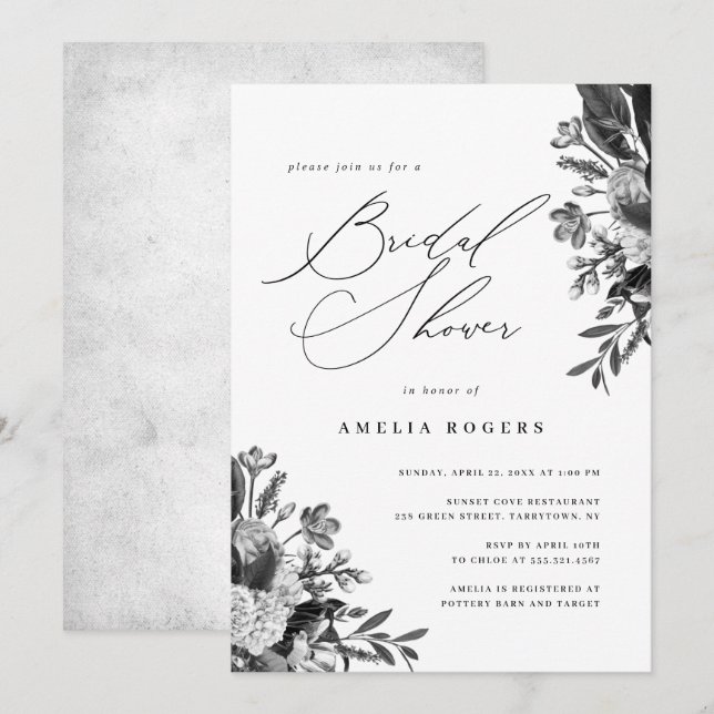 Industrial Chic Floral Calligraphy Bridal Shower Invitation (Front/Back)