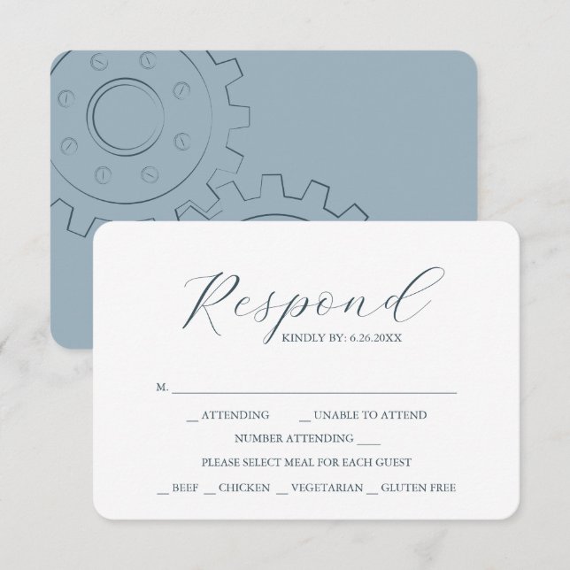 Industrial Chic Wedding Meal Choice RSVP Cards (Front/Back)