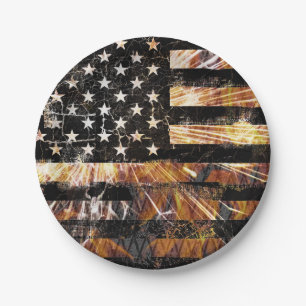Industrial Construction Flag Sparks Paper Plate