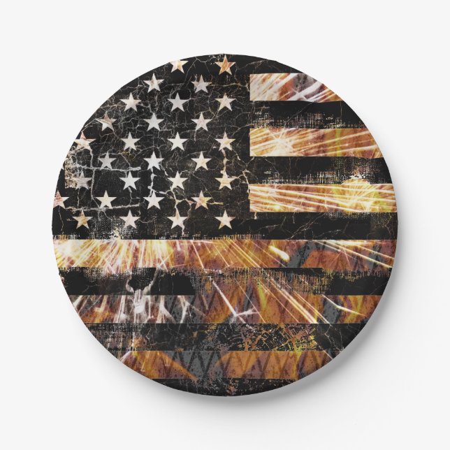 Industrial Construction Flag Sparks Paper Plate (Front)