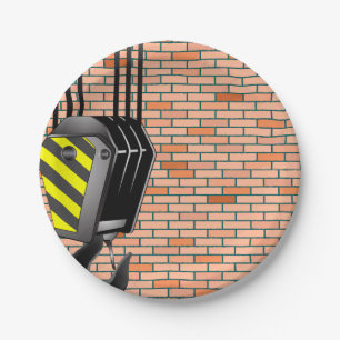 Industrial Crane Hook with Brick Wall Paper Plate