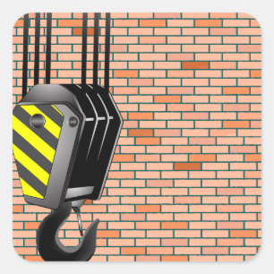 Industrial Crane Hook with Brick Wall Square Sticker