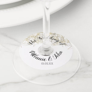 Industrial Cube Foil Wedding- Couples Name Wine Glass Tag