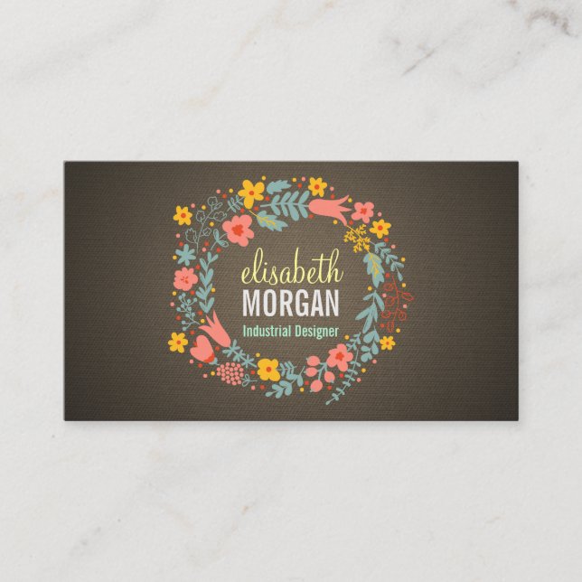 Industrial Designer - Burlap Floral Wreath Business Card (Front)