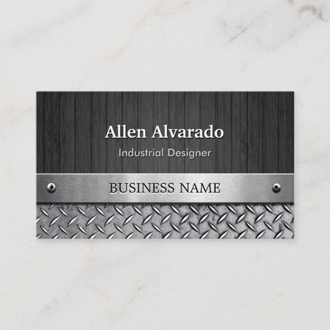 Industrial Designer - Wood and Metal Look Business Card (Front)