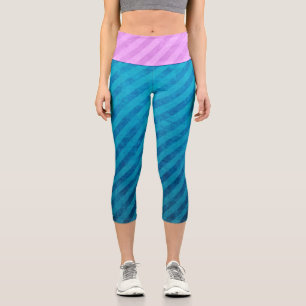 Industrial Electric Pink and Blue Stripes Capri Leggings
