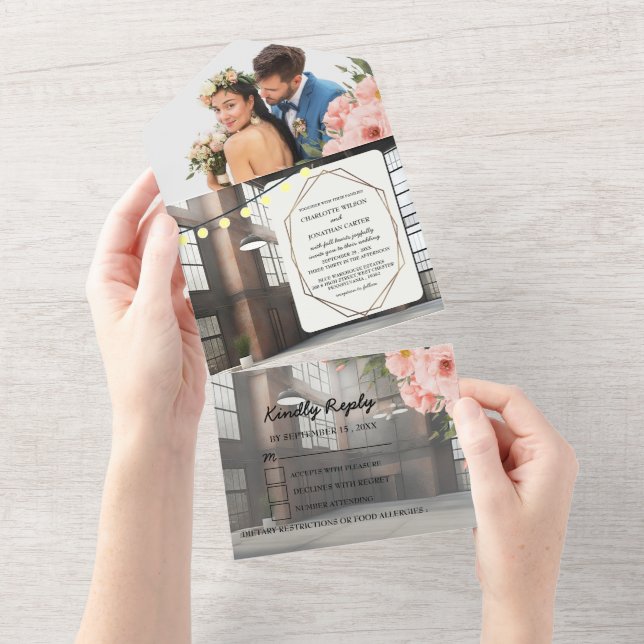 Industrial Elegance Modern Chic Wedding All In One Invitation (Tearaway)