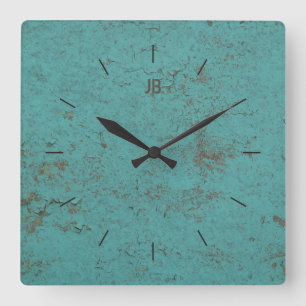 INDUSTRIAL   Flaky blue paint plus lettering Square Wall Clock