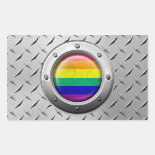 Industrial Gay Pride Rainbow Flag Steel Graphic Rectangular Sticker