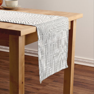Industrial Grid-Black And White Modern Geometric Short Table Runner