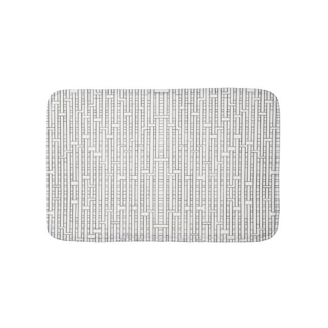 Industrial Grid-Black and White Modern Minimalist Bath Mat (Front)