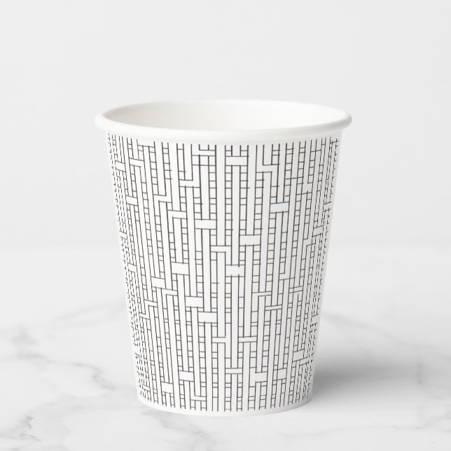 Industrial Grid-Black and White Modern Minimalist Paper Cups (Front)