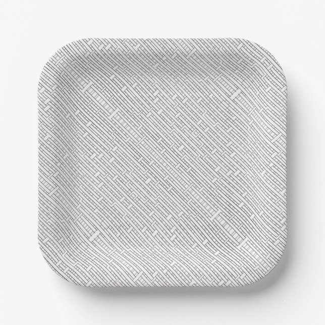 Industrial Grid-Black and White Modern Minimalist Paper Plate (Front)