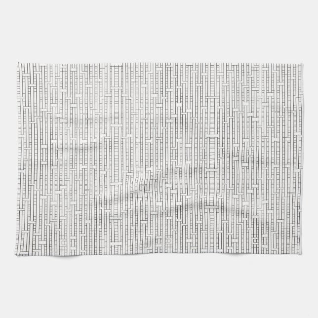 Industrial Grid-Black and White Modern Minimalist Tea Towel (Horizontal)