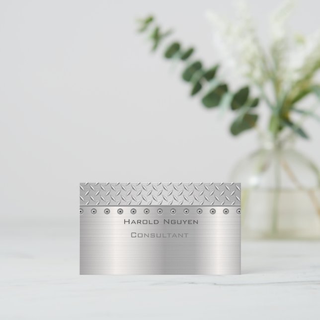Industrial Grip Metallic Stainless Steel Business Card (Standing Front)