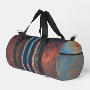 Industrial grunge brown blue rusted duffle bag