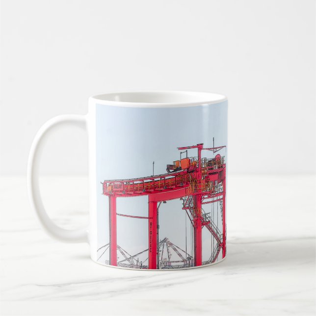Industrial Harbour Harbour Port Crane Sketch Coffee Mug (Left)