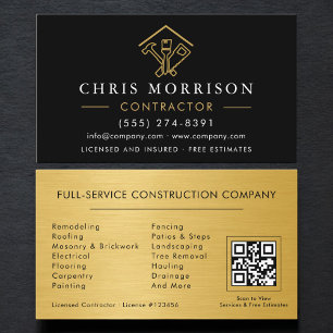 Industrial Home Improvement QR Code Black Gold  Business Card