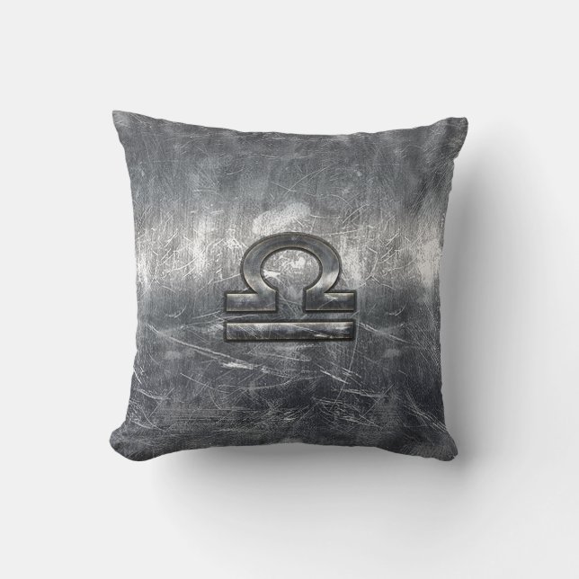 Industrial Libra Zodiac Sign in Silver Steel Cushion (Front)