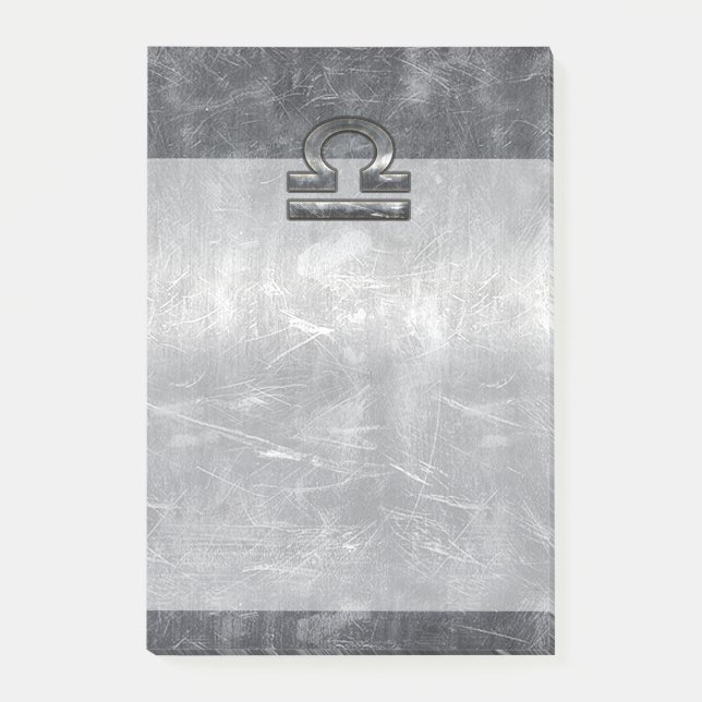 Industrial Libra Zodiac Sign in Silver Steel Post-it Notes (Front)