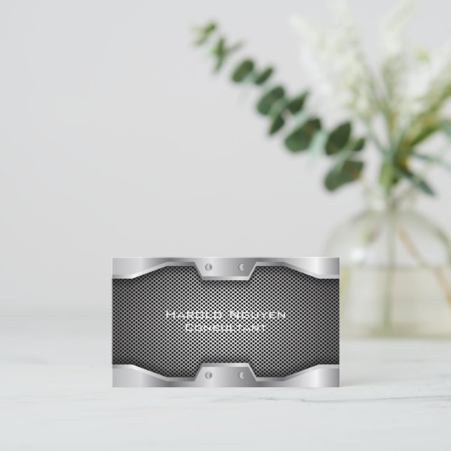 Industrial Metal Metallic Stainless Steel Business Card (Standing Front)