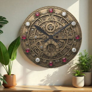 Industrial metallic clock, Gears, Cogs, Steampunk Round Clock