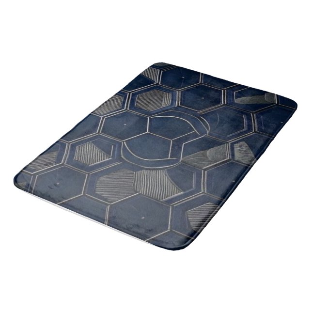 Industrial Midnight Hex: Dark Slate & Silver  Bath Mat (Angled)