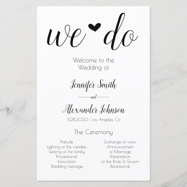 Industrial minimalist we do wedding program (Front)