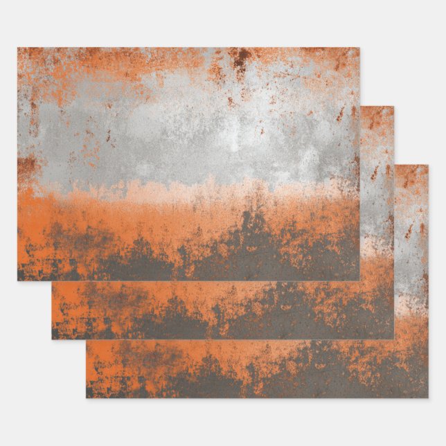 Industrial Orange and Silver Metallic Wrapping Paper Sheet (Set)