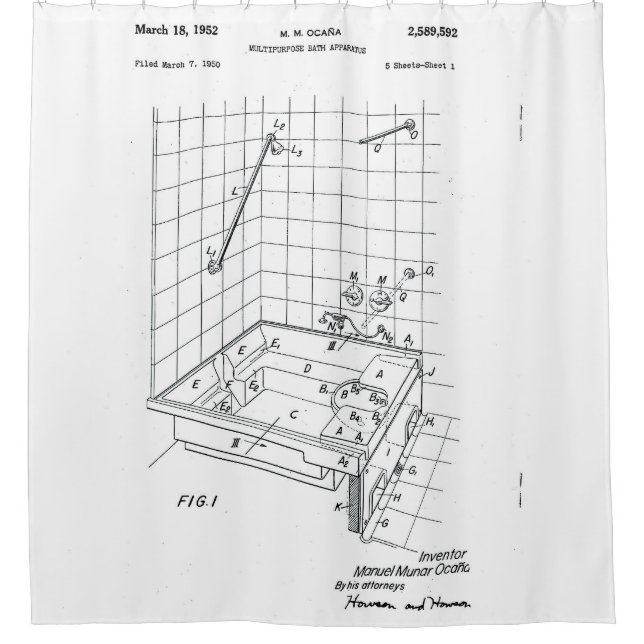 Industrial Patent Print Shower Curtain (Front)