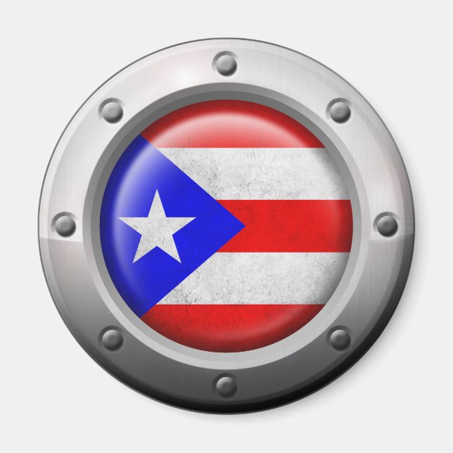 Industrial Puerto Rican Flag Steel Graphic Magnet (Front)