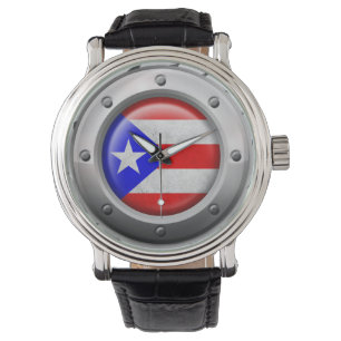 Industrial Puerto Rican Flag Steel Graphic Watch
