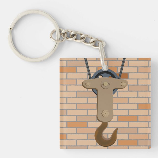 Industrial Pulley Hook Vintage Mechanical Design  Key Ring (Front)