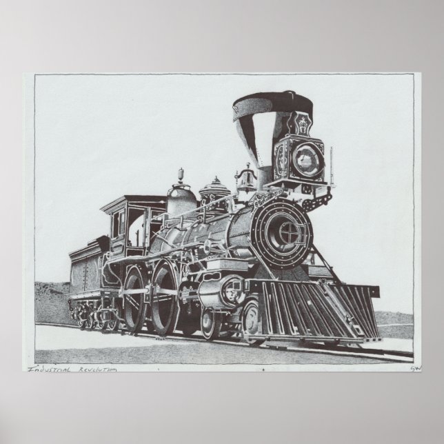 "Industrial Revolution" Ink drawing of Locomotive Poster (Front)