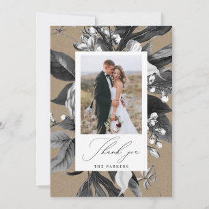 Industrial Rustic Chic Floral Photo Thank You Card