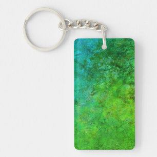 Industrial Rustic Rust Inspired Art Green Blue Key Ring