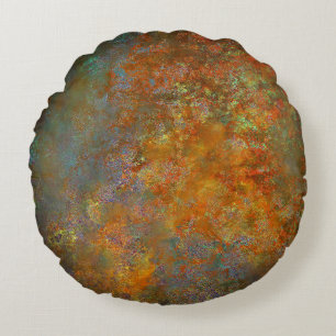 Industrial Rustic Rusty Copper Inspired Art Round Cushion