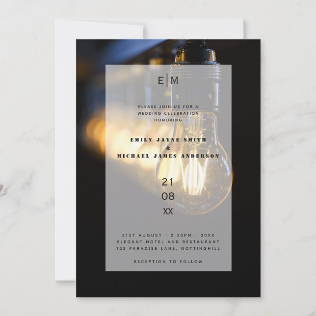 Industrial Rustic Warehouse Edison Lights Wedding Invitation (Front)